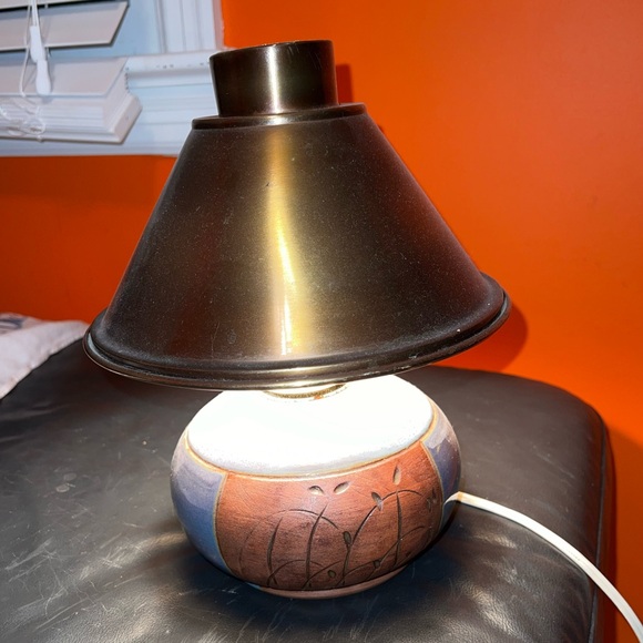 Vintage Ceramic Pottery Painted Signed Table Lamp Blue Brown - Picture 6 of 13